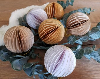 3er oder 6er Set Papier Kugel Ball Zwiebel Wabe 6cm oder 8cm weiß grün grau natur rot Anhänger Weihnachtsbaum Honeycomb