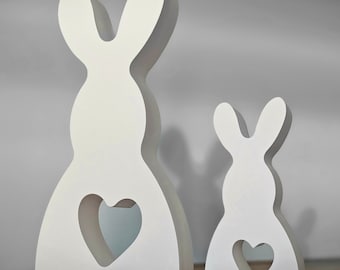 Hasenpaar Hase mit Herz stehend 8cm - 12,5cm weiß Keramik Gießkeramik Keraflott für Ostern