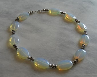 Opalite crystal beaded necklace silver look, Handmade with love, gorgeous and unique piece of jewellery, women necklace, Opalite gemstone