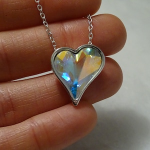 Rainbow heart pendant, silver plated.