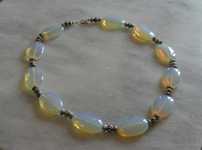 Opalite crystal beaded necklace silver look, Handmade with love, gorgeous and unique piece of jewellery, women necklace, Opalite gemstone image 1