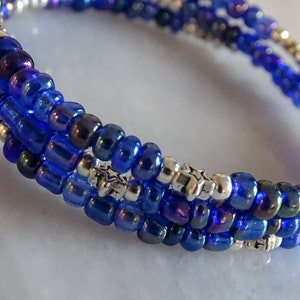 Rainbow Blue  and purple mixede shade Miyuki beads bracelet, handmade with love, on a memory wire, adjustable bracelet, gift for her