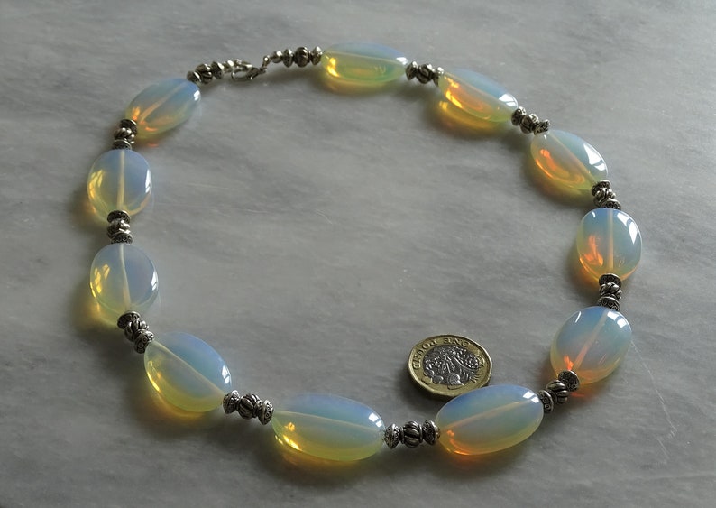Opalite crystal beaded necklace silver look, Handmade with love, gorgeous and unique piece of jewellery, women necklace, Opalite gemstone image 3