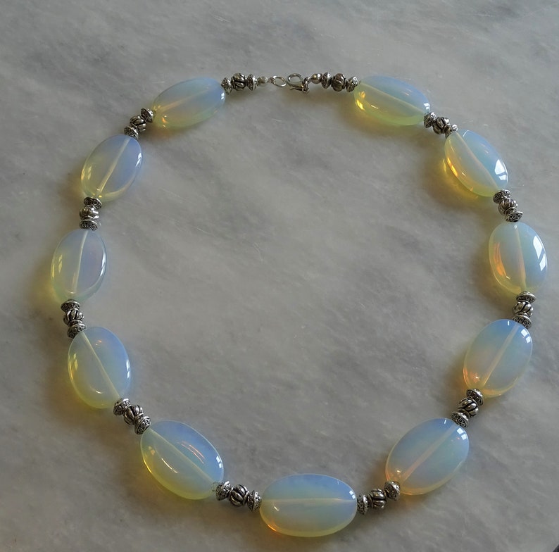 Opalite crystal beaded necklace silver look, Handmade with love, gorgeous and unique piece of jewellery, women necklace, Opalite gemstone image 2