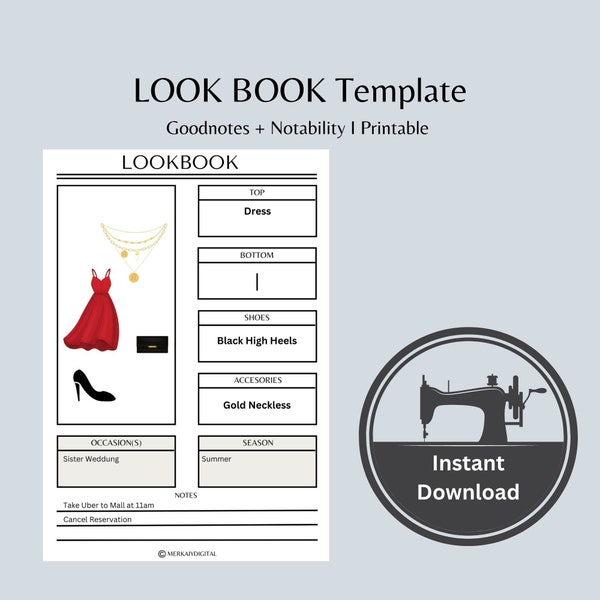 Vertikales LookBook Template | Kapsel Garderobe | Outfit Planer | Goodnotes 5, Notability, etc. | Druckbares Lookbook | Personalisierbarer Planer