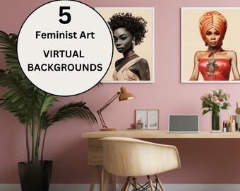 Feminist Wall Art Background | Home Office Background | Zoom Background Home Office | Zoom Backgrounds | Virtual Background | Zoom | Art |