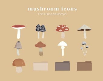 Mushroom folder icon pack | windows icon | cute desktop organizer | aesthetic folder icon | cottagecore wallpaper | mushroom aesthetic