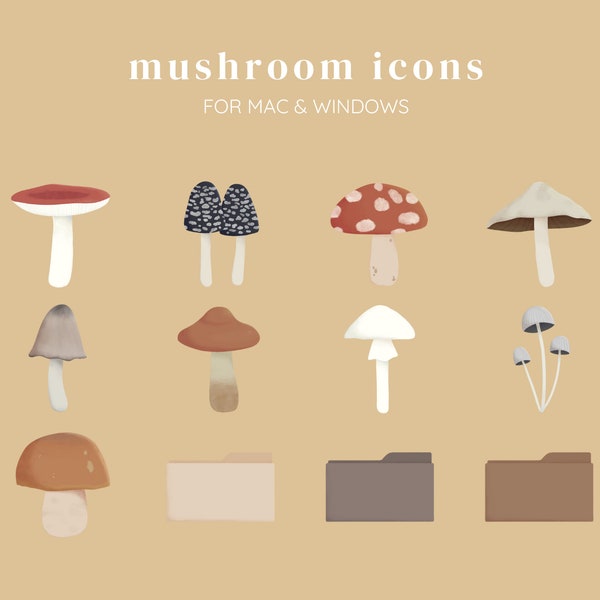 Mushroom folder icon pack | windows icon | cute desktop organizer | aesthetic folder icon | cottagecore wallpaper | mushroom aesthetic