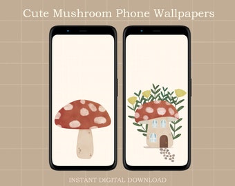 Toadstool Mushrooms Cute Cottagecore Phone Wallpaper/Background | Digital Wallpaper Download