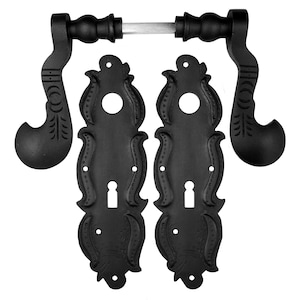 Door handles Baroque style with long plate in black - Antique iron design for interiors, vintage & robust - Item no. 322.0110.70