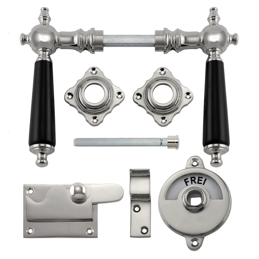 341.0019.10WC Bathroom Door Set, Historicism Style, Polished Brass