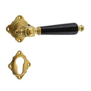 Door handle, historicism Frankfurt door handle in brass & ebony | Exclusive room door rosette set | JCB HANDMADE Art. 321.0190.35