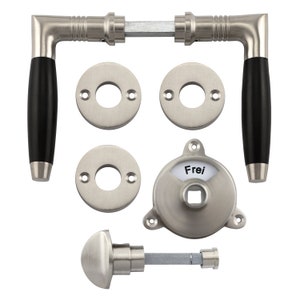 Art Nouveau bathroom door fitting - rotary knob, status indicator, matt nickel-plated brass & ebony - Item no. 341.0217.15