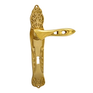 Art Nouveau door handle set with long plate - vintage design for room doors - authentic historical reproduction - item no. 322.0108.35