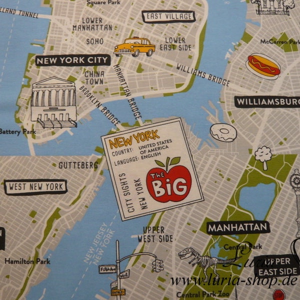 12.30 EUR/meter decorative fabric New York City map Manhattan street map Cotton mix