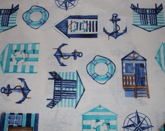 12,50 EUR/meter decorative fabric sea blue white maritime cotton mix