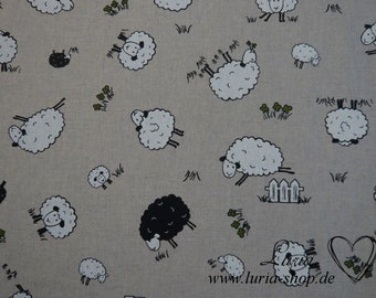 15.00 EUR/meter decorative fabric canvas cute sheep on a light beige linen look