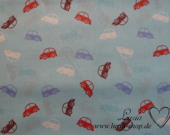 0.95 m REMAINING COTTON FABRIC Vehicles Cars on light blue Woven 100% cotton