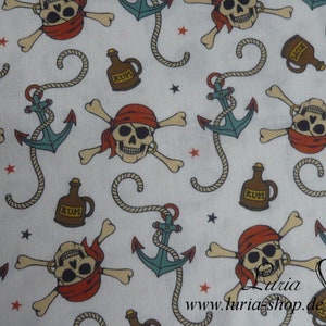 11,30 EUR/Meter cotton fabric pirate skulls anchor on white woven fabric 100% cotton