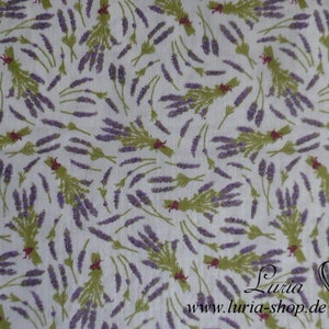 11.30 EUR/meter Cotton fabric lavender small on white woven fabric 100% cotton