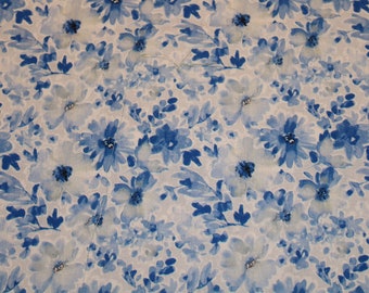 13.70 EUR/mètre tissu coton fleurs bleu sur blanc Tissu tissé Denoir 100% coton