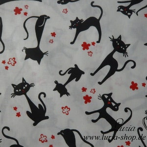 9.80 EUR/meter cotton fabric black cats on white
