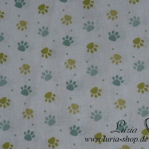 11.20 EUR/meter cotton fabric paws cats dogs mint on white Woven 100% cotton