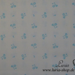 14,30 EUR/metro Tecido Dirndl flores turquesa em cetim de algodão branco