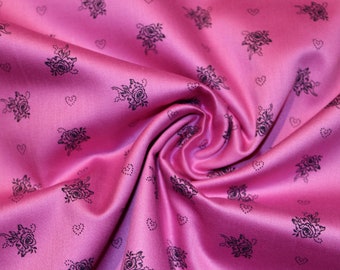 14,30 EUR/meter Dirndl fabric flowers roses black on pink cotton satin