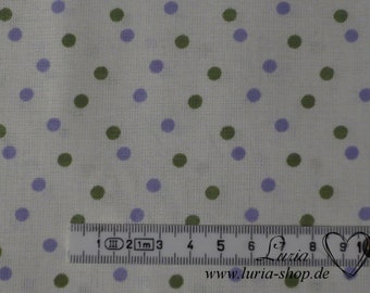 9.80 EUR/mètre tissu coton pois vert et lilas sur blanc tissage 4 mm 100% coton