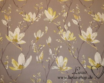 10.50 EUR/meter cotton fabric magnolia / magnolia / bumen yellow on beige / brown