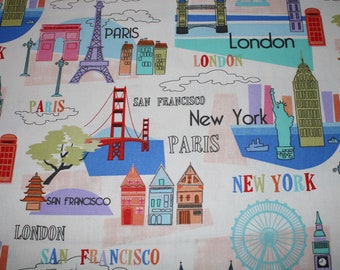 14,60 EUR/mètre tissu décoratif villes New York Londres Paris San Francisco Mélange de coton