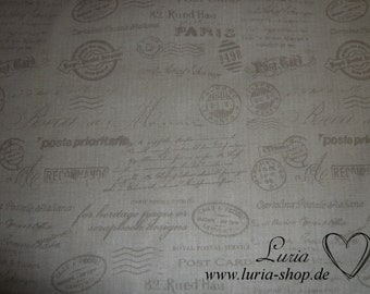 9.60 EUR/meter cotton fabric postcards retro on natural light beige linen look woven fabric 100% cotton