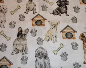 11.20 EUR/meter cotton fabric cute dogs on white Woven 100% cotton