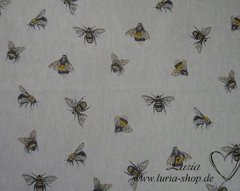 15.00 EUR/meter Canvas decorative fabric bees on light beige linen look cotton mix