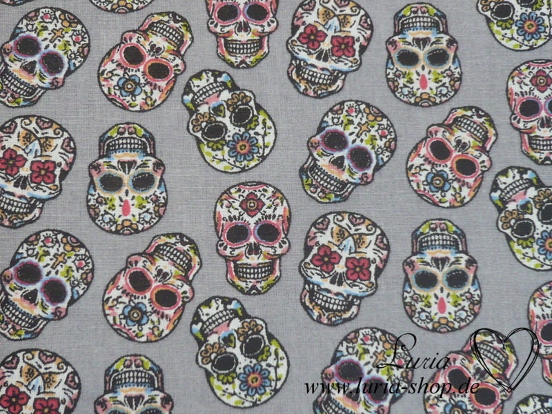 11.10 EUR/meter fabric cotton - skulls, pirate colorful on grau_ Angelica