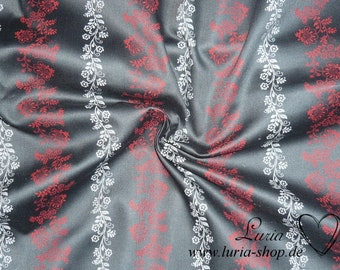 0.25 m REMNANT Dirndl fabric, flowers on black, cotton satin