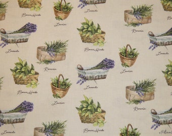 12,60 EUR/Meter Fabric Cotton Patricia Meyer - Provence Lavender & Herbs in natural white, country house style