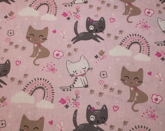 13,60 EUR/m Baumwollstoff Zoeline süße Katzen auf rosa Webware 100% Baumwolle