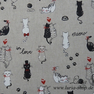 15.00 EUR/meter decorative fabric canvas cute cats meow on light beige cotton mix