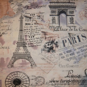 1.10 m REMNANT cotton fabric Paris retro Eiffel Tower woven fabric 100% cotton