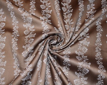 14.30 EUR/meter Dirndl fabric ornaments flowers white on brown cotton satin