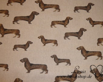 0.40 m RESTSTUCK canvas decorative fabric dachshund on light beige linen look cotton mix