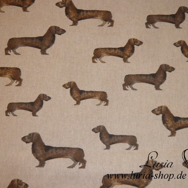 0.40 m RESTSTUCK canvas decorative fabric dachshund on light beige linen look cotton mix