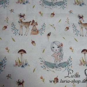 13.70 EUR/meter cotton fabric girl with deer woven fabric