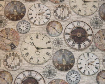 13.90 EUR/meter Cotton fabric clocks time woven fabric 100% cotton