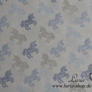 10,10 EUR/meter fabric cotton unicorn, cute unicorns blue / light blue on white