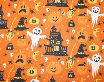 12.60 EUR/meter cotton fabric Epouvante Halloween pumpkin ghost on orange woven fabric 100% cotton
