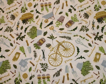 11.30 EUR/meter cotton fabric garden herbs on cream white woven fabric 100% cotton