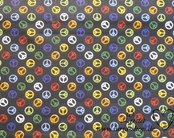 10.30 EUR/meter cotton fabric Peace colorful on black